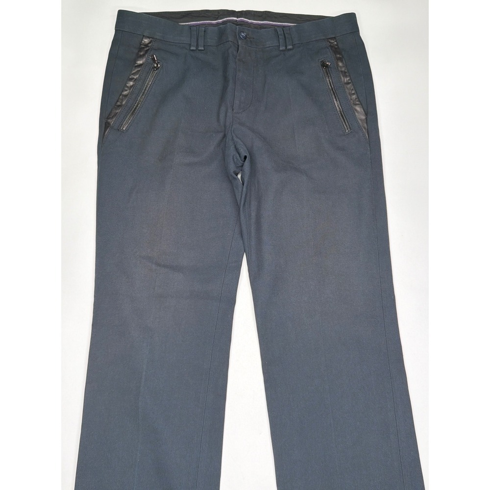 Men's Dark Gray Tailored Trousers with Faux Leather Zip Pockets size 50 EU 40 US